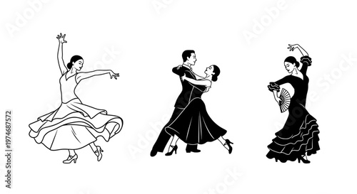 People dancing tango in ballroom style.