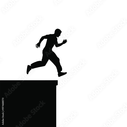 Black silhouette of a man running off a black block