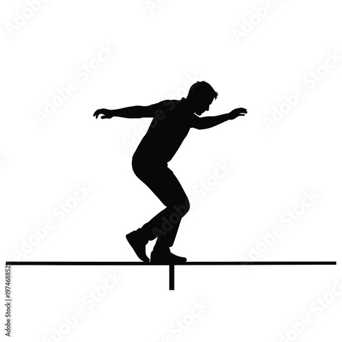 Silhouette of a person balancing on a tightrope with arms extended