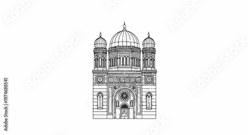 Elaborate domed building with multiple towers, intricate facade details