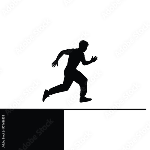 Silhouette of a person running off the edge of a black platform