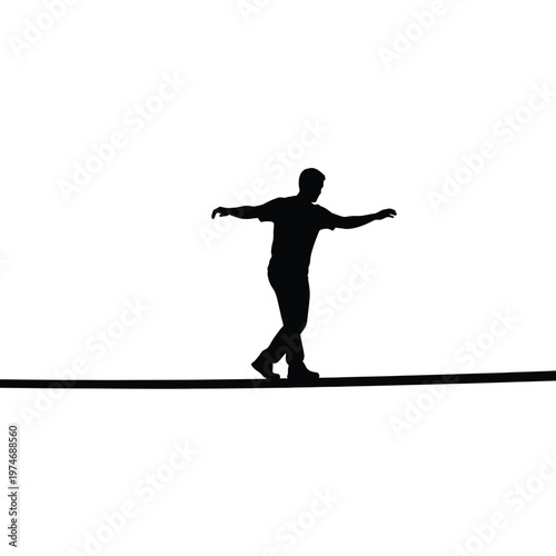 Silhouette of a person balancing on a tightrope with arms extended 1