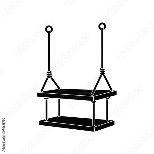 Black suspended double swing seat with ropes and two levels