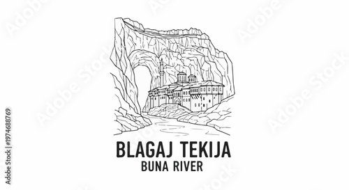 Monastery built into a cliff face by a river