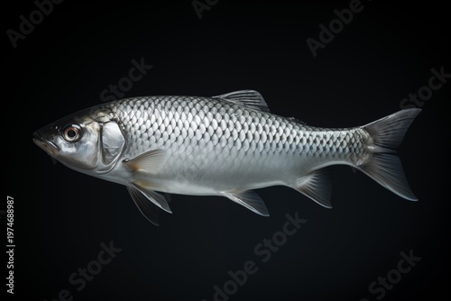 Silver fish on a black background