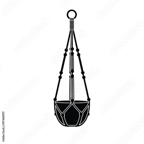 Black and white macrame hanging planter with beads