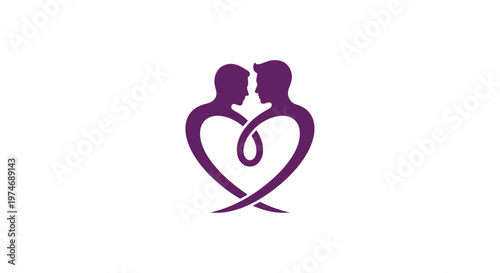Purple silhouette of two men creating a heart