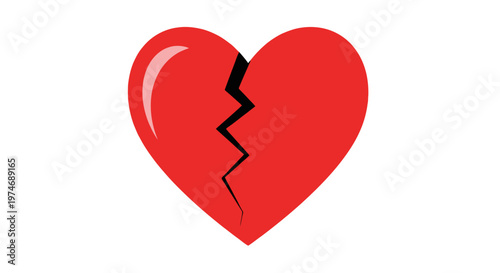 Red broken heart symbol on white background for love concepts