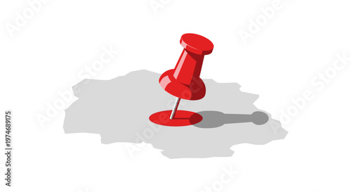 Red push pin thumbtack marking location on white background