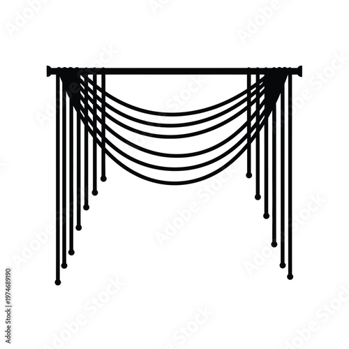Black and white line of layered curtain with tassels