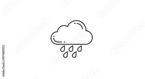 Simple outline cloud with falling raindrops weather icon