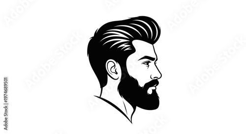 Stylish man with beard and pompadour haircut in profile