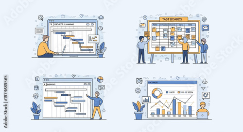 Project Management Tools and Business Analytics Illustrations.