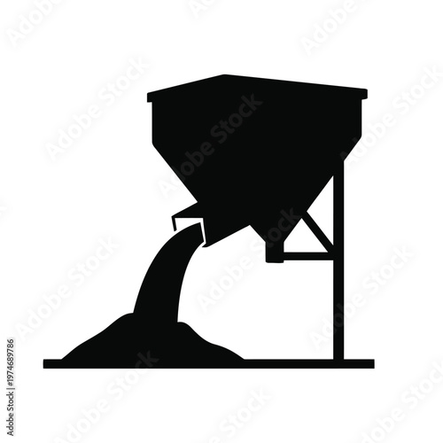 Black silhouette of sand pouring from a hopper onto a pile