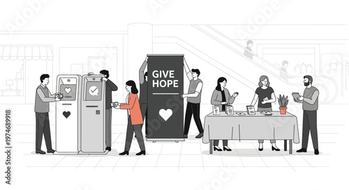 People donating and volunteering at a charity event.