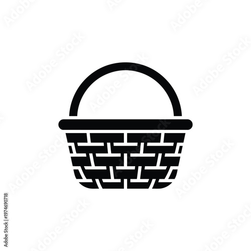 Black and white wicker basket with handle silhouette
