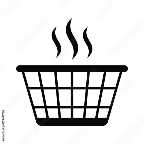 Black silhouette of laundry basket with steam rising