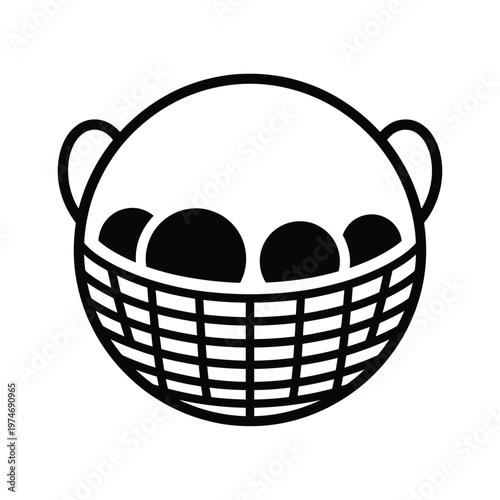 Black silhouette of a round basket with three eggs inside