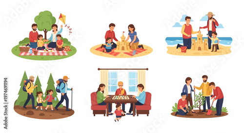 Diverse Family Activities: Picnic, Beach, Hiking, Board Games, Gardening, Kite Flying