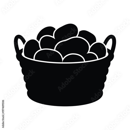 Black silhouette basket filled with round potatoes