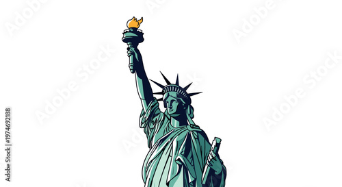 Graphic illustration of the Statue of Liberty holding a small yellow teapot instead of her traditional torch, set against a plain white background.