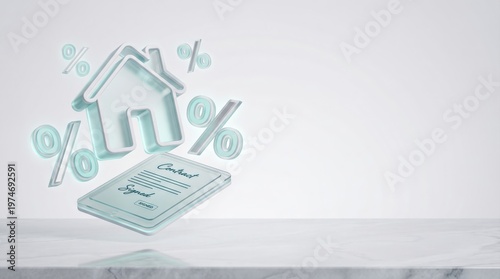 Business hands calculating mortgage and home loan with miniature house model and stacked coins