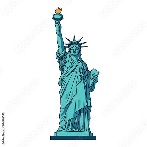 Stylized illustration of the iconic Statue of Liberty holding a torch, symbolizing freedom and democracy in New York City.
