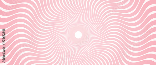 Candy color sunburst background. Abstract pink cream sunbeams design wallpaper. Colorful spinning lines for template, banner, poster, flyer. Sweet rotating cartoon swirl or whirlpool. Vector backdrop