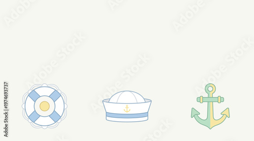 Nautical Symbols & Sailor Hat with Anchor, Clean & Whimsical Design for Maritime Celebration
