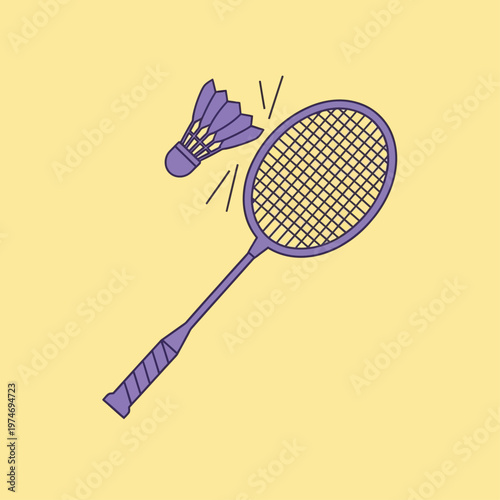 Badminton racket hitting shuttlecock in flat design style