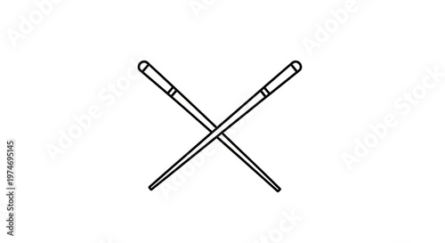 Crossed chopsticks minimalist line art symbol on white background