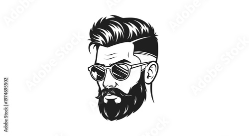 Fashionable man head with beard and sunglasses illustration