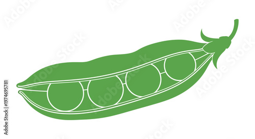 Green pea pod with peas inside flat icon