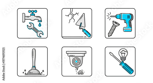 Household maintenance and handyman service icons collection