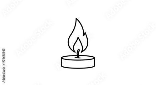 Lit tea light candle icon simple black outline