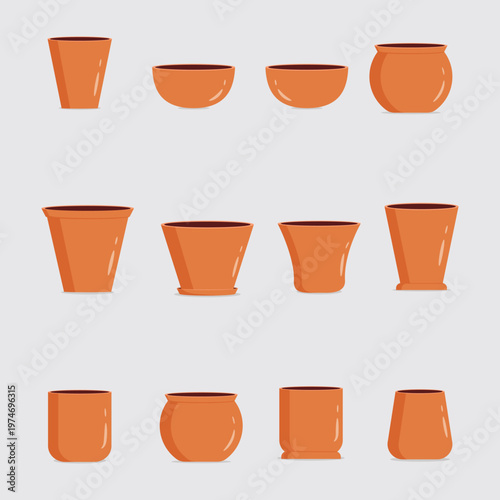 Set of Flat Illustration Clay Pots and Bowls