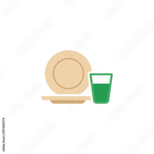 Simple Flat Design of Plate and Green Drink.