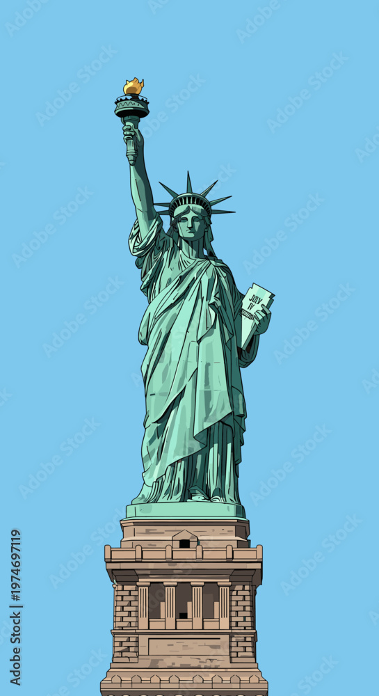 Fototapeta premium The Statue of Liberty, a colossal neoclassical sculpture on Liberty Island in New York Harbor, United States, holding a torch and tablet.