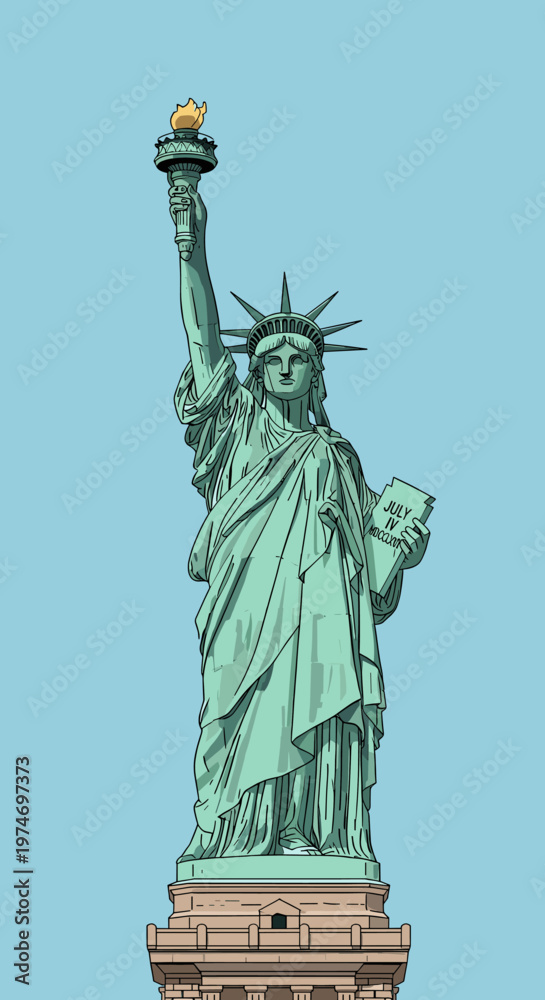 Fototapeta premium A detailed illustration of the iconic Statue of Liberty, a colossal neoclassical sculpture on Liberty Island in New York Harbor.