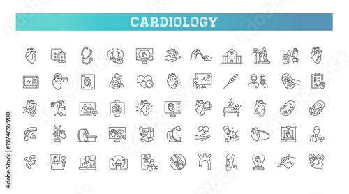 Cardiology line icons set. Heart attack. Myocardial infarction