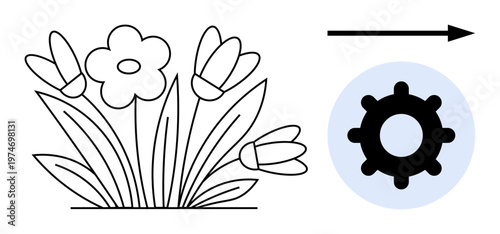 Sustainability concept. Sustainability using gear and arrow symbols to link nature with technological advancements. Sustainability promoting eco-friendly innovation for progress. Great