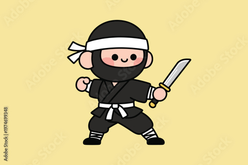 Ninja Kid Vector Illustration Creative Design Template Background