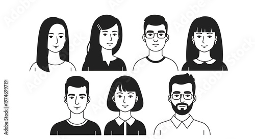 Diverse group of illustrated people portraits set