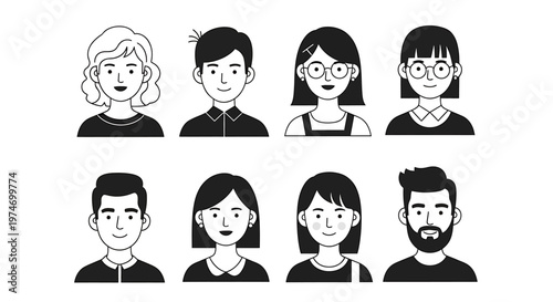 Diverse illustrated portraits collection of various individuals for design and presentation