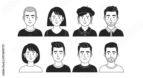 Diverse illustrated portraits collection featuring various individuals with distinctive styles