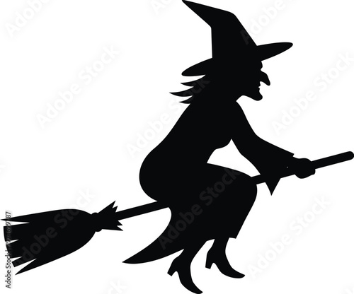 Classic Wicked Witch Flying on Broomstick SilhouetteClassic Wicked Witch Flying on Broomstick Silhouette