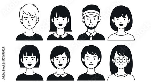 Diverse collection of illustrated headshots featuring various facial expressions for design and communication purposes