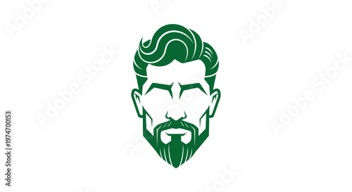 Green stylized man head with beard and wavy hair icon