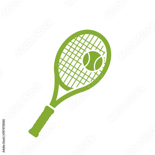 Green tennis racket with ball icon on white background