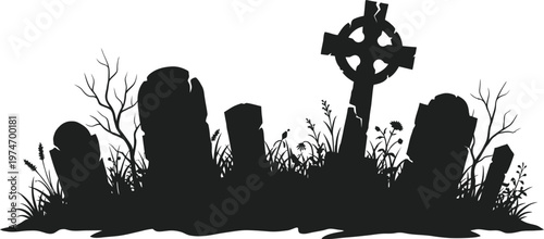 Spooky Cemetery Tombstones and Gravestones SilhouetteSpooky Cemetery Tombstones and Gravestones Silhouette